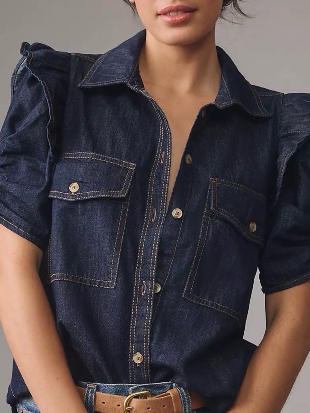 Anthropology/Pilcro Ozzie Ruffle-sleeve button down shirt, Size Small